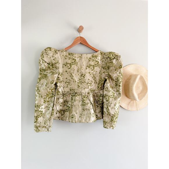 Tuckernuck | Hyacinth House | Green Jacquard Bridgerton Blouse | Sz S - Picture 7 of 11